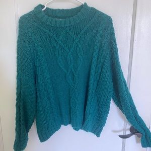aerie green cable knit sweater